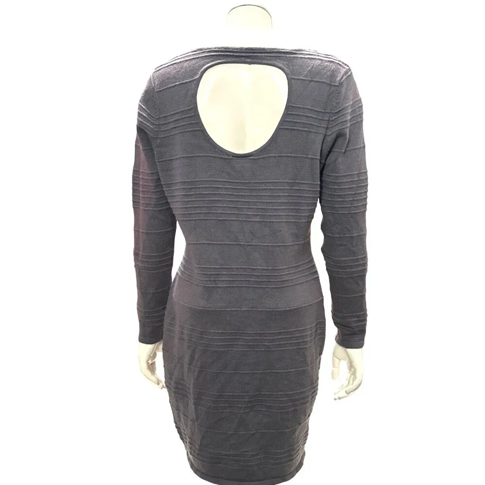 Allison Brittney Small Gray Textured Knit Long Sleeve Dress Soft Glam Open Back - Picture 5 of 10